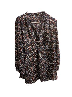 Floral V-Neck Long Sleeve Blouse L